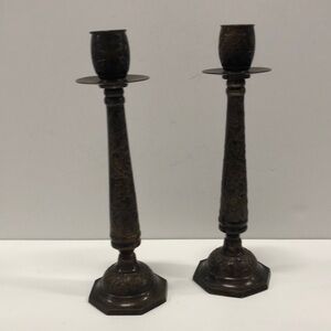 Elegant Bronze Finish Candlestick Holders Set of 2